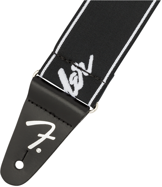 Fender WeighLess 2 Running Logo Strap - Black/White