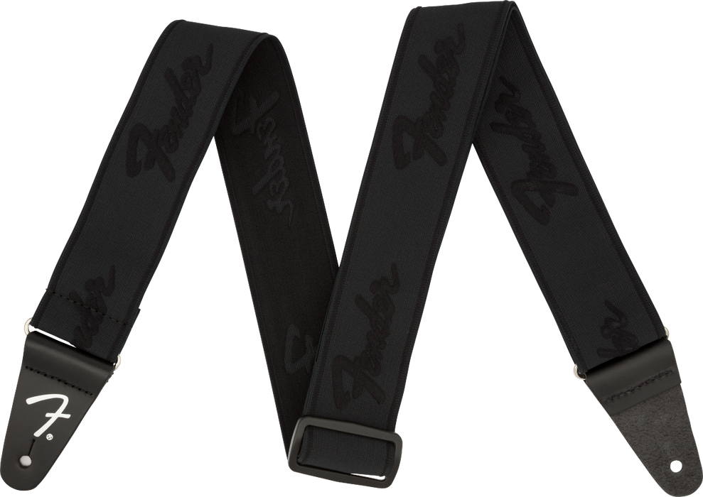 Fender WeighLess 2 Running Logo Strap - White/Black