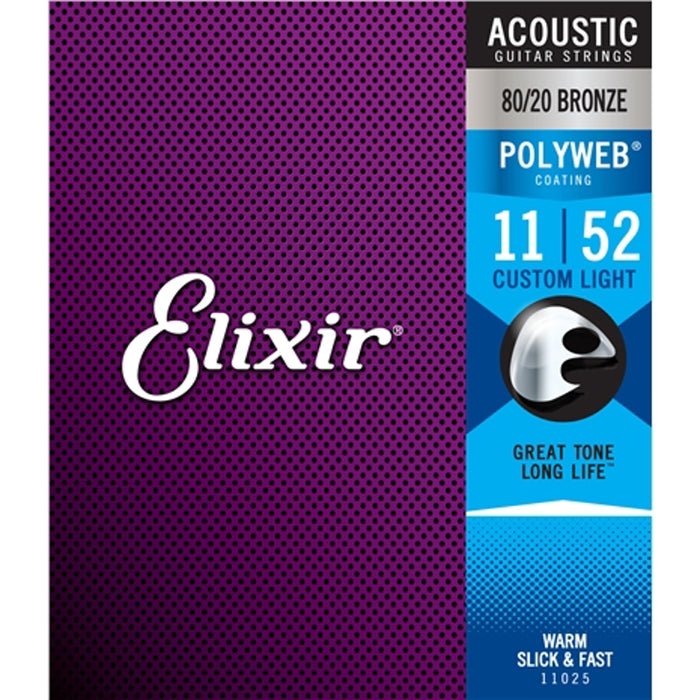 Elixir 11025 Polyweb 80/20 Custom Light 11-52 Acoustic Guitar Strings