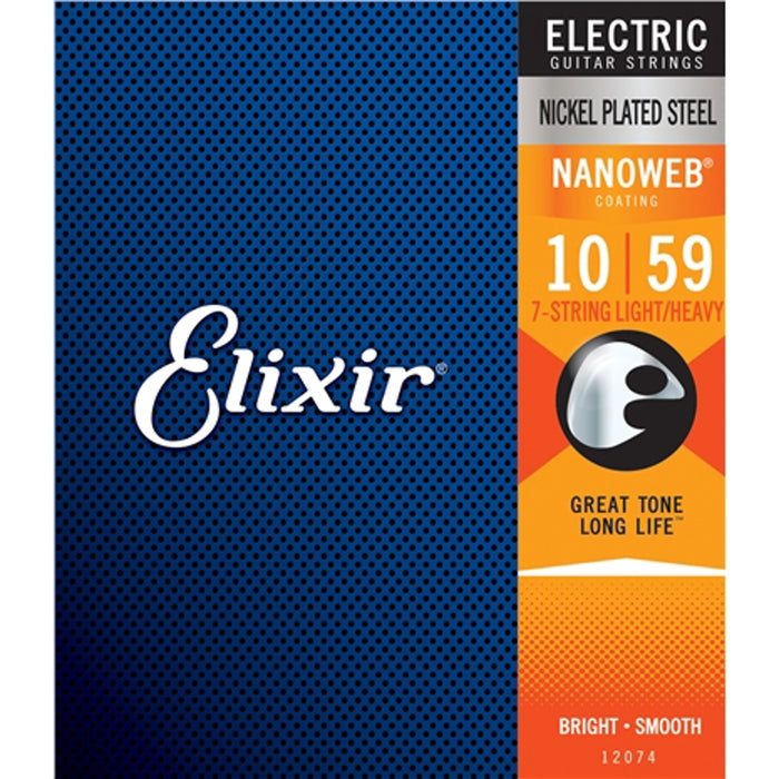 Elixir 12074 Nanoweb 7 String Light/Heavy 10/59 Electric Guitar Strings