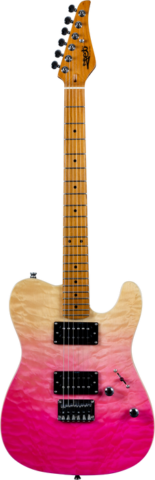 JET JT-450Q-TPK Quilted Top HH Electric Guitar - Transparent Pink