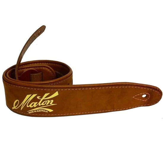 Maton Deluxe Leather Guitar Strap - Padded Brown w/Maton Logo
