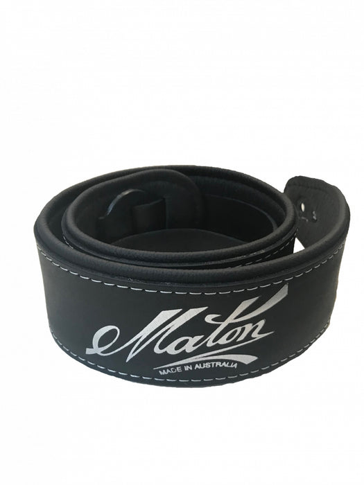 Maton Deluxe Leather Guitar Strap - Padded Black w/Maton Logo