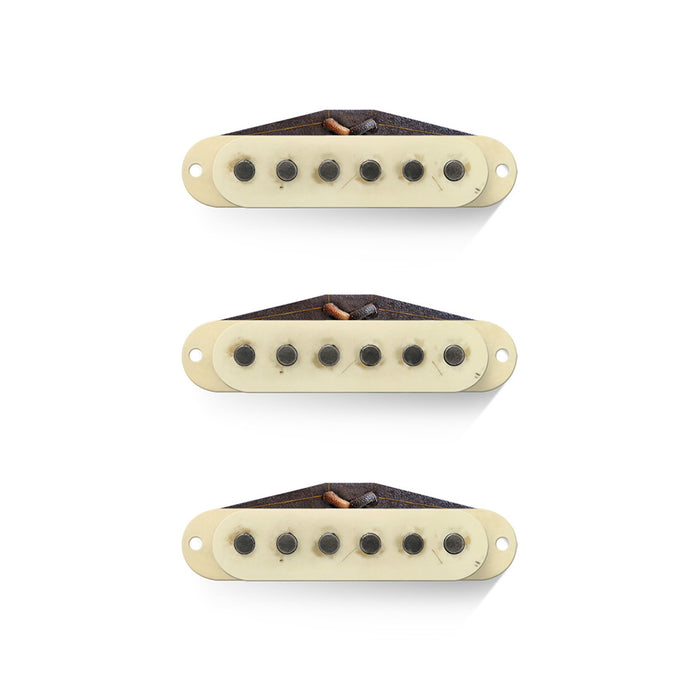 Bare Knuckle PAT Pend 63 Veneer Board Single Coil Strat Pickup Set - Aged Cream - 56 RW/RP Vintage Stagger