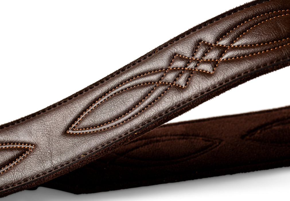 Taylor Vegan Leather Strap - Chocolate Brown w/Stitching 2 inch- Embossed Logo