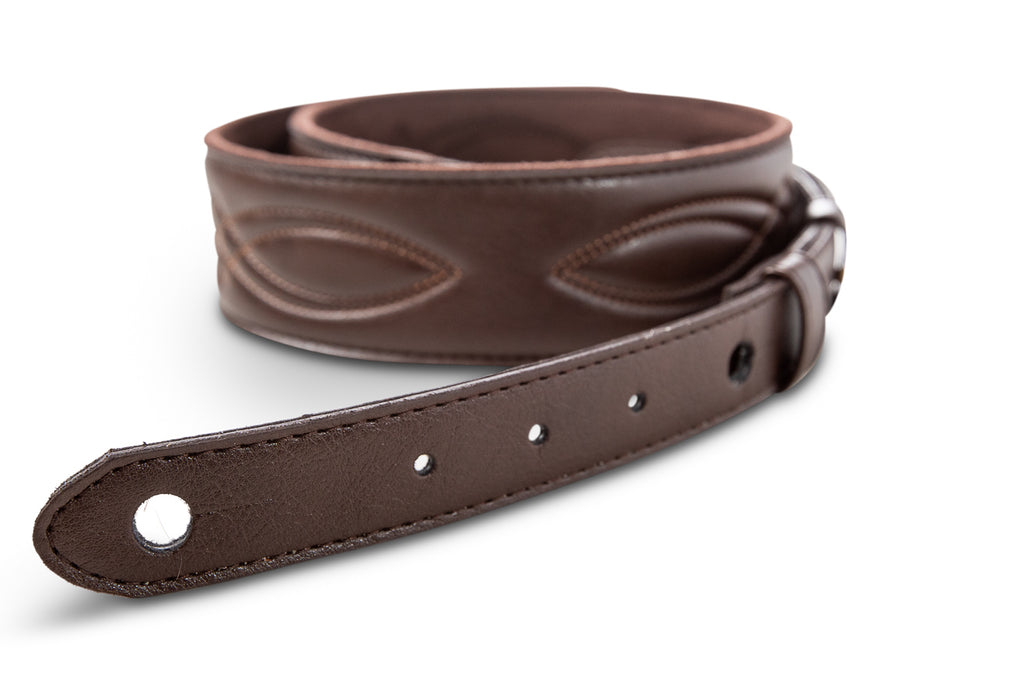 Taylor Vegan Leather Strap - Chocolate Brown w/Stitching 2 inch- Embossed Logo