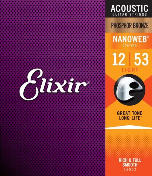 Elixir 16545 Nanoweb Phosphor Bronze Light 12-53 Acoustic Guitar Strings 3 Pack