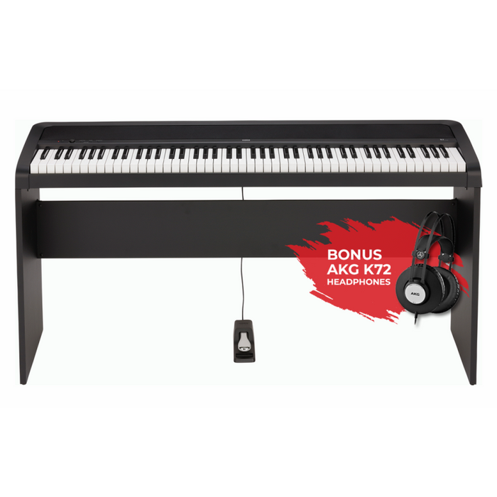 Korg B2SP 88 Key Digital Piano w/ Stand and Pedal PLUS Bonus AKG K72 Headphones - Black
