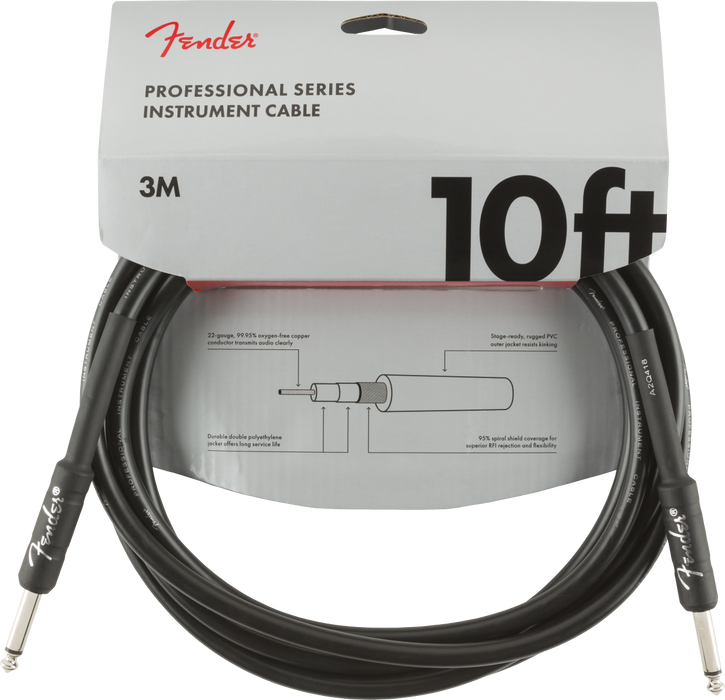 Fender Professional Series Instrument Cable Straight/Straight 10ft - Black