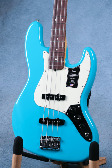Fender American Professional II Jazz Bass Rosewood Fingerboard - Miami Blue - US210007825 - Clearance