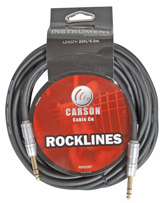 Carson ROK20ST 020 Ft Gtr Cable 6.3Mm Stereo Jacks W/Gold Shaft