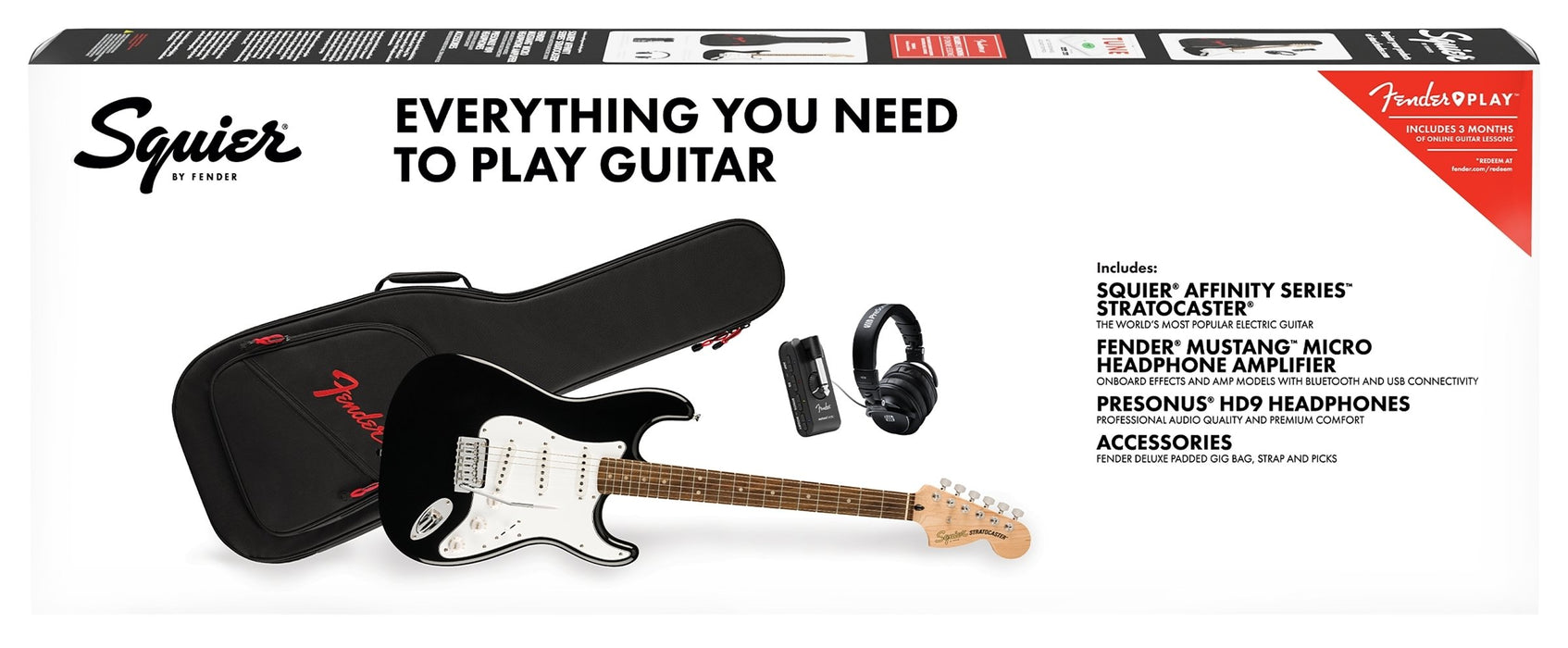 Squier Affinity Stratocaster Mustang Micro Electric Guitar Pack - Black