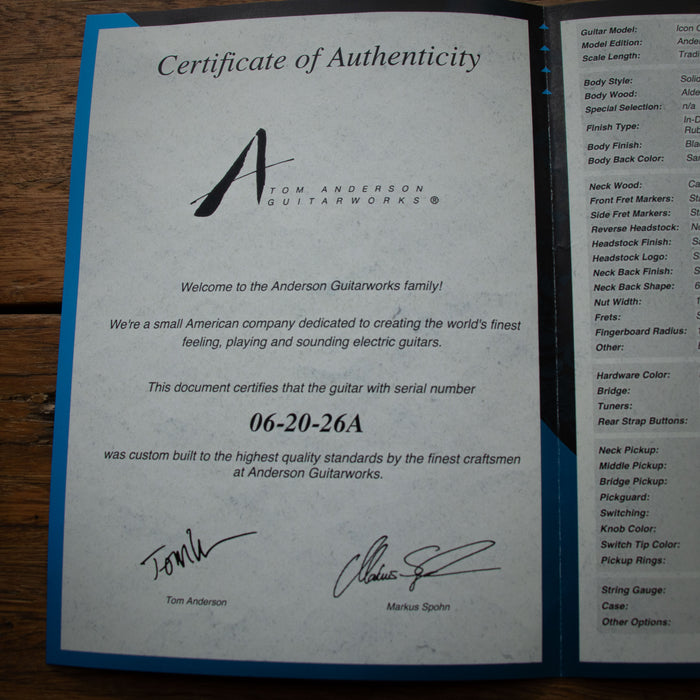 Tom Anderson Icon Classic In-Distress Level 3 - Black - Serial Number: 06-20-26A