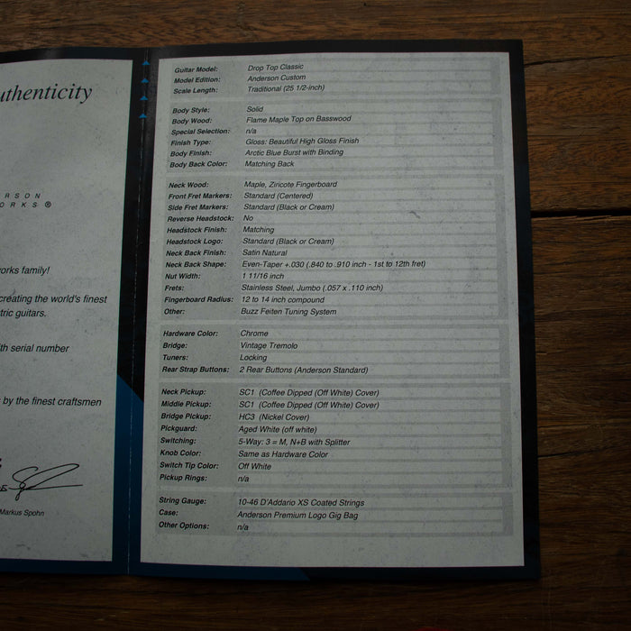 Tom Anderson Drop Top Classic HSS - Artic Blue Burst - Serial Number: 07-04-26A