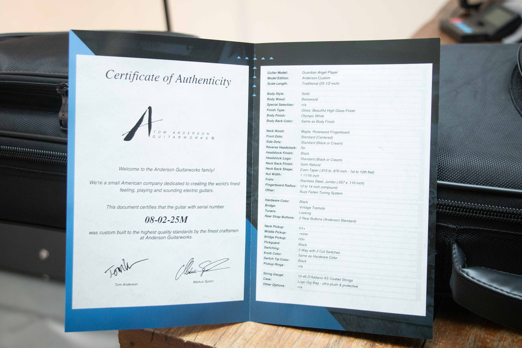 Tom Anderson Guardian Angel Player Electric Guitar - Olympic White - Serial Number: 08-02-25M