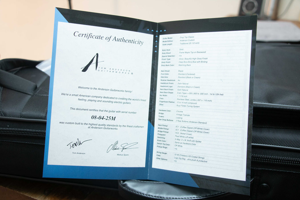 Tom Anderson Drop Top Classic Electric Guitar - Deep Bora Bora Blue - Serial Number: 08-04-25M