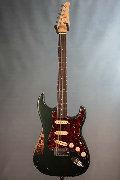 Tom Anderson Icon Classic Electric Guitar - In-Distress - Bullit Green over 3 Color Burst - Serial Number: 08-12-25A