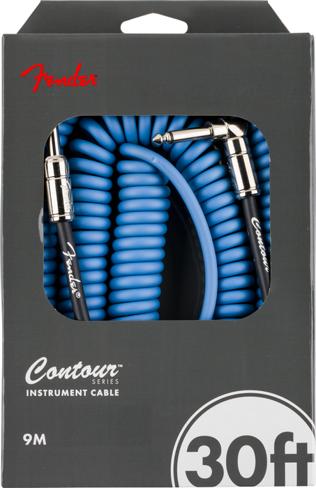 Fender Contour 30ft Coiled Instrument Cable - Lake Placid Blue