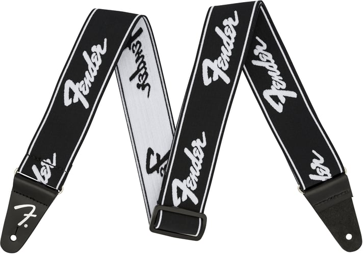 Fender WeighLess 2 Running Logo Strap - Black/Black