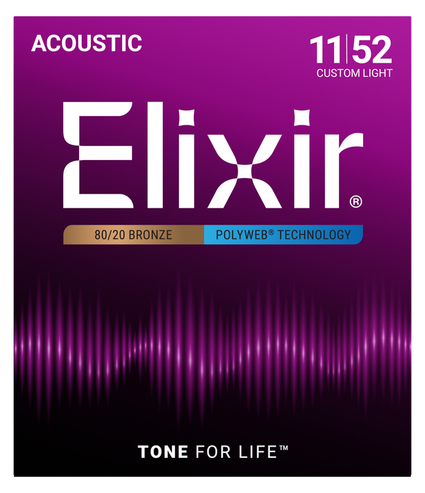 Elixir 11025 Polyweb 80/20 Custom Light 11-52 Acoustic Guitar Strings