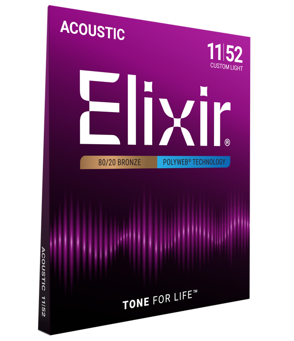 Elixir 11025 Polyweb 80/20 Custom Light 11-52 Acoustic Guitar Strings