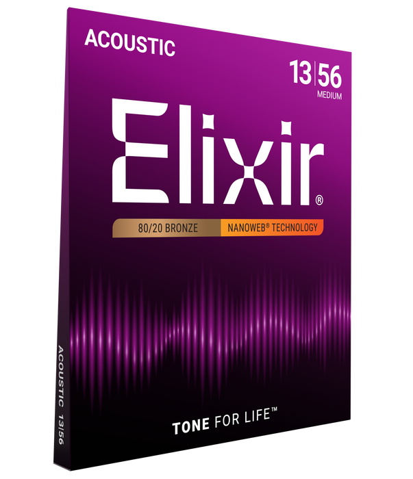 Elixir 11102 Nanoweb 80/20 Medium 13-56 Acoustic Guitar Strings