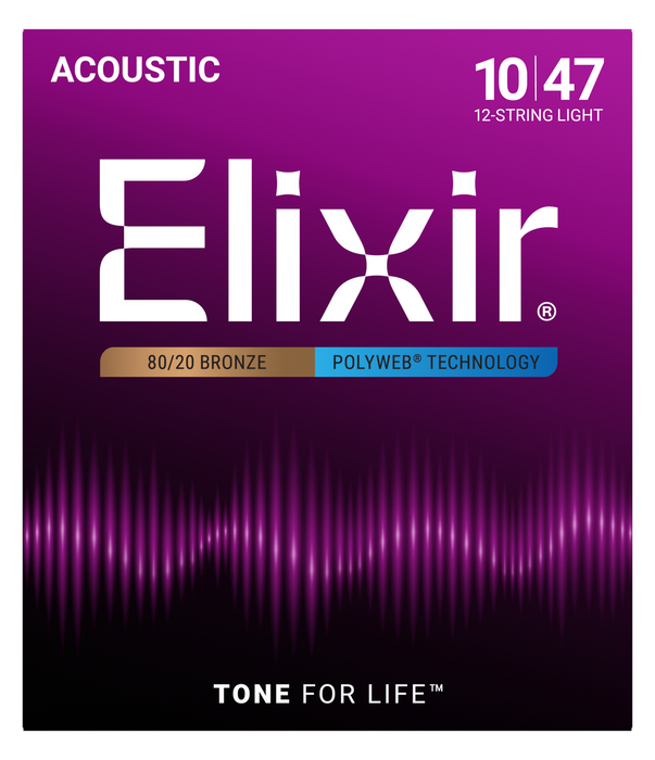 Elixir 11050 Polyweb 80/20 Light 12-53 Acoustic Guitar Strings