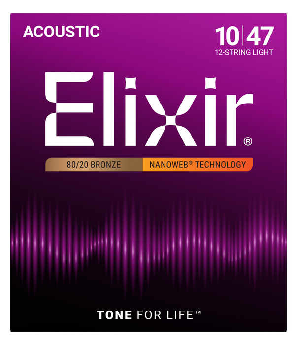 Elixir 11152 Nanoweb 80/20 12 String Light 10-47 Acoustic Guitar Strings