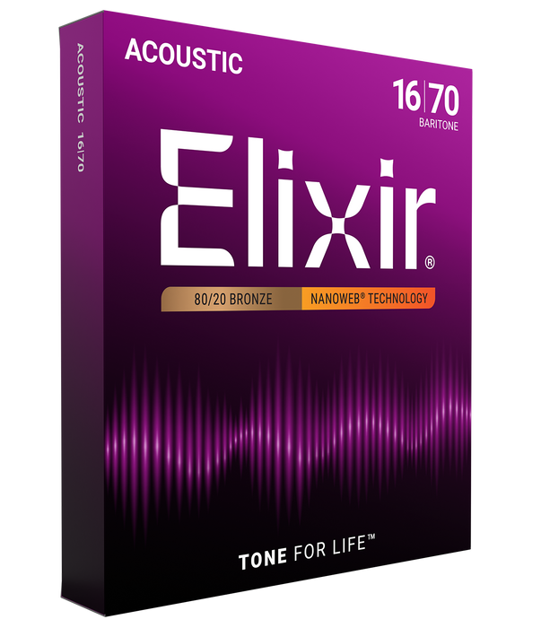 Elixir 11306 Nanoweb 80/20 Baritone 6 String 16-70 Acoustic Guitar Strings