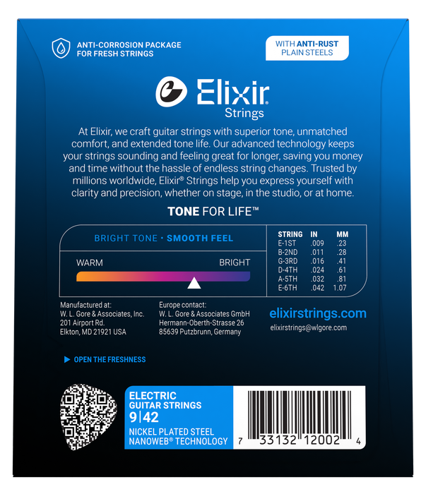 Elixir 12002 Nanoweb Super Light 9-42 Electric Guitar Strings