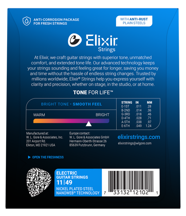 Elixir 12102 Nanoweb Medium 11-49 Electric Guitar Strings