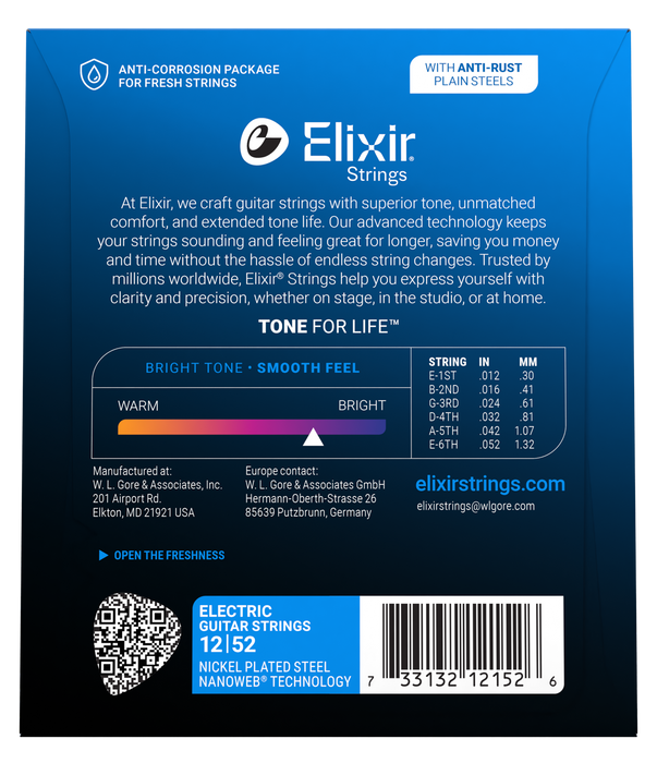 Elixir 12152 Nanoweb Heavy 12-52 Electric Guitar Strings