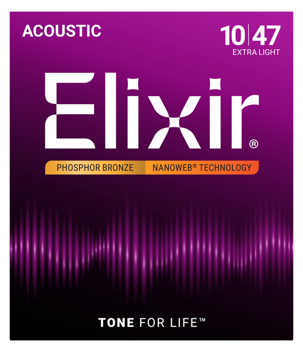 Elixir 16002 Nanoweb Phosphor Bronze Extra Light 10-47 Acoustic Guitar Strings