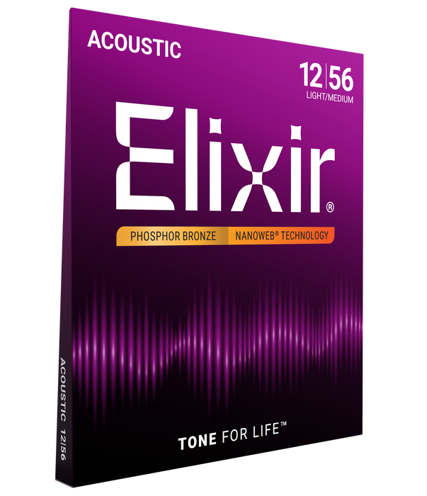 Elixir 16077 Nanoweb Phosphor Bronze Light-Med 12-56 Acoustic Guitar Strings