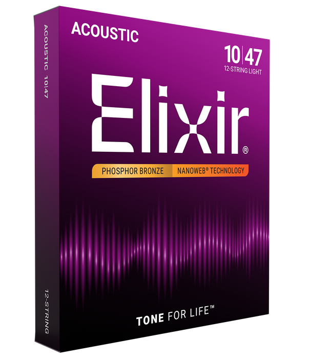 Elixir 16152 Nanoweb Phosphor Bronze 12 String Light 10-47 Acoustic Guitar Strings