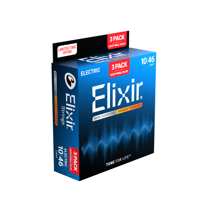 Elixir 16567 Nanoweb Light 10-46 Electric Guitar Strings - 3 Pack