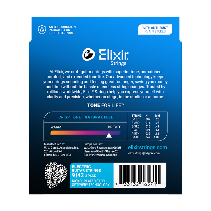 Elixir 16571 Optiweb Super Light 9-42 Electric Guitar Strings - 3 Pack
