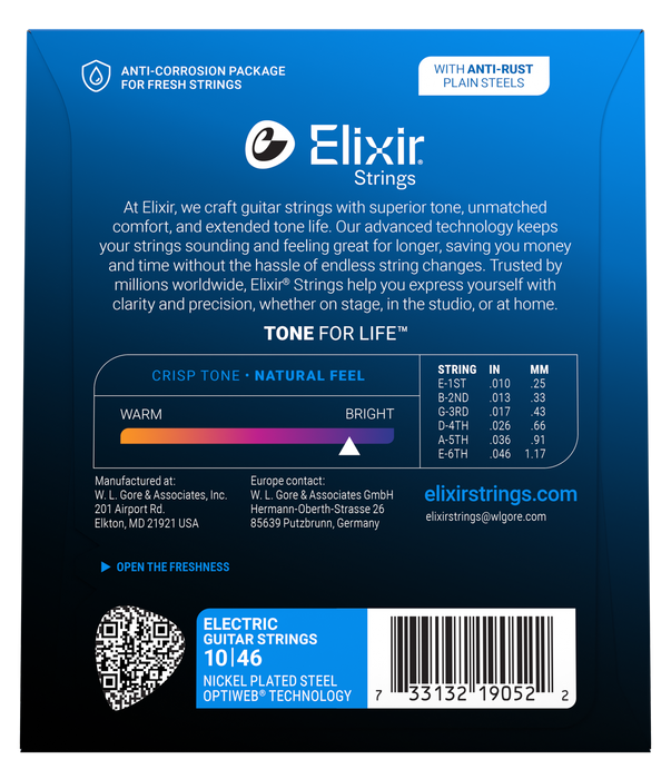 Elixir 19052 Optiweb Lite 10-46 Electric Guitar Strings