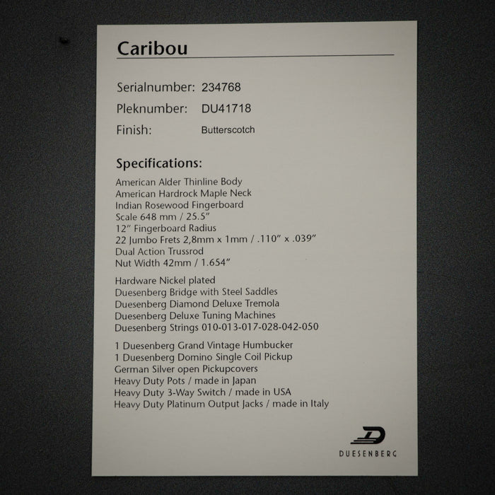 Duesenberg Caribou Electric Guitar w/Case - Butterscotch Blonde - Preowned