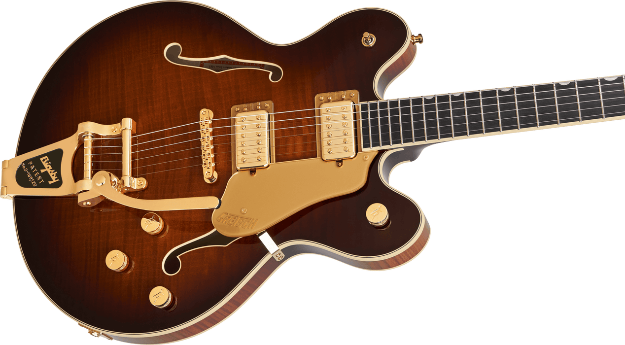 Gretsch Broadkaster LX Figured Center Block with String-Thru Bigsby and Gold Hardware Ebony Fingerboard - Havana Burst