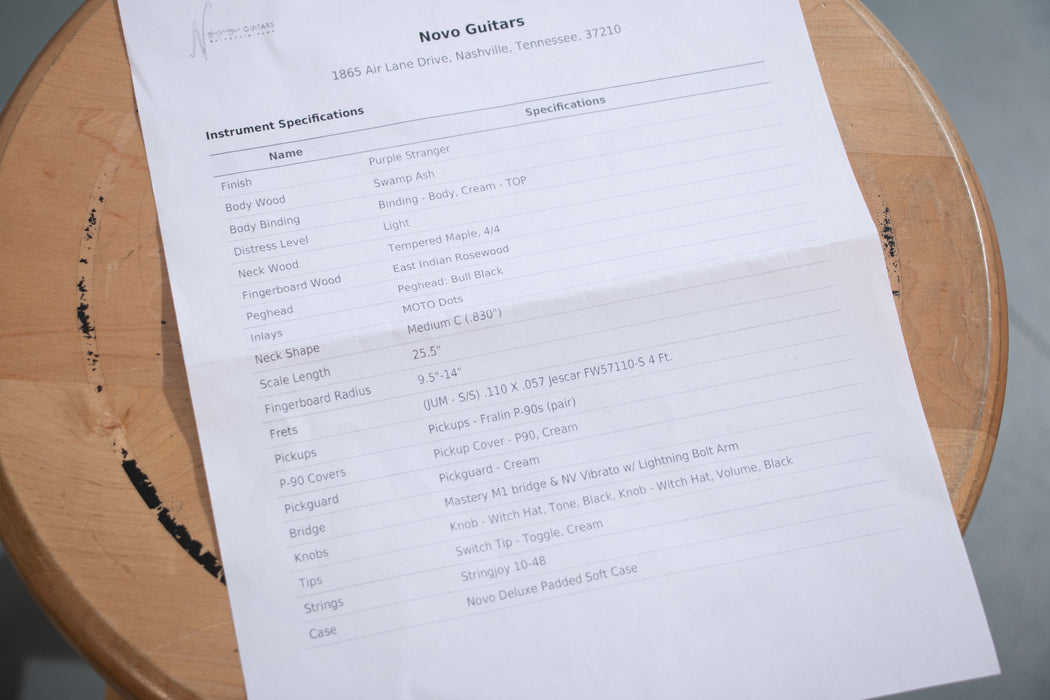 Novo Miris J Light Distress Stainless Frets Electric Guitar w/Bag - Purple Stranger - Preowned