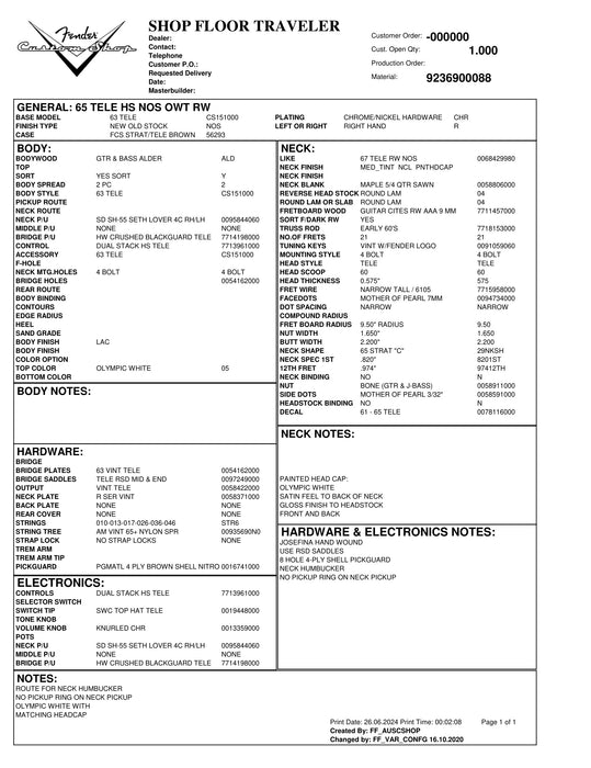 Fender Custom Shop 2021 1965 Telecaster NOS SH w/Case - Olympic White - Preowned