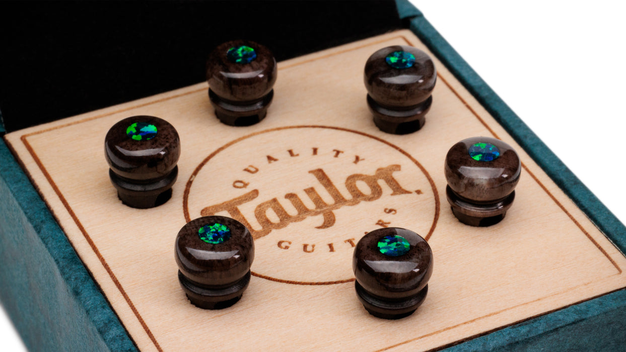 Taylor Custom Bridge Pin Set - Brown with Green Australian Opal