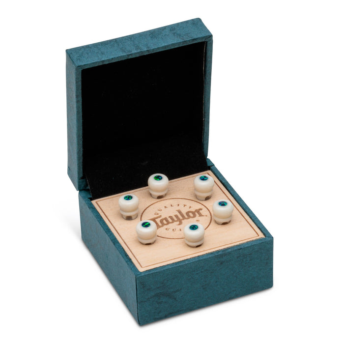 Taylor Custom Bridge Pin Set - White with Green Australian Opal