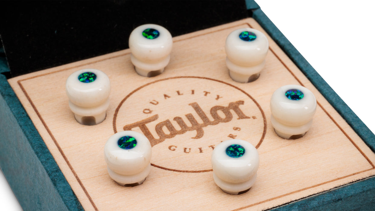 Taylor Custom Bridge Pin Set - White with Green Australian Opal