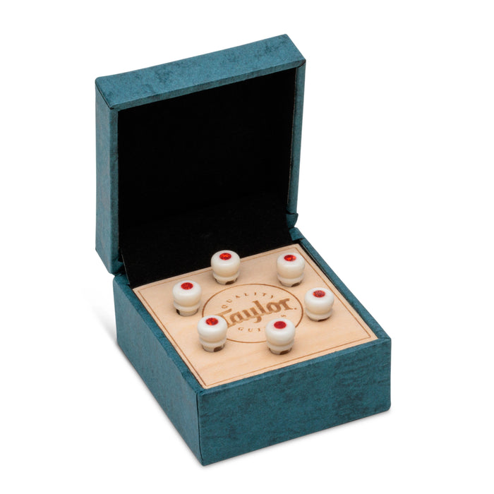 Taylor Custom Bridge Pin Set - White with Red Australian Opal