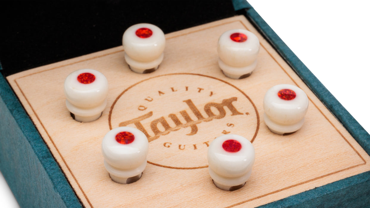 Taylor Custom Bridge Pin Set - White with Red Australian Opal
