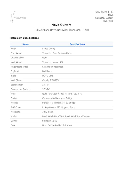 Novo Solus M1 Light Distress Electric Guitar - Faded Cherry