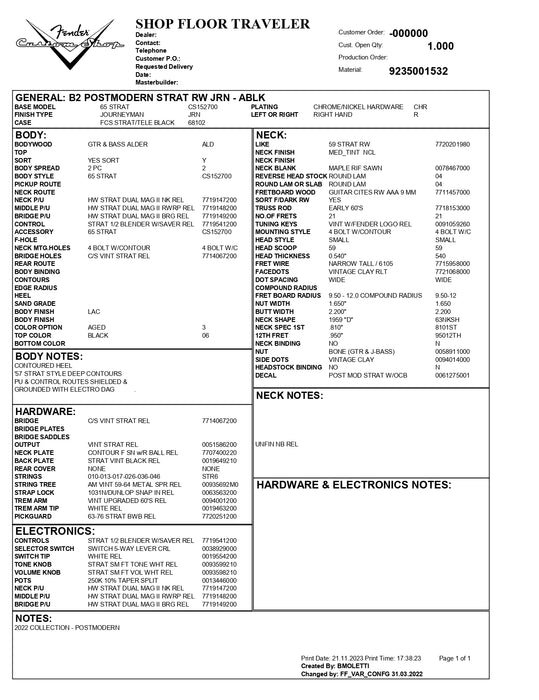 Fender Custom Shop Postmodern Stratocaster w/Case - Aged Black - Preowned