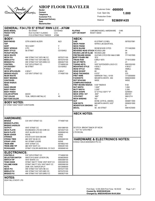 Fender Custom Shop Limited Edition 1957 Stratocaster Deluxe Closet Classic Rosewood Neck - Aged Teal Green Metallic - CZ579522